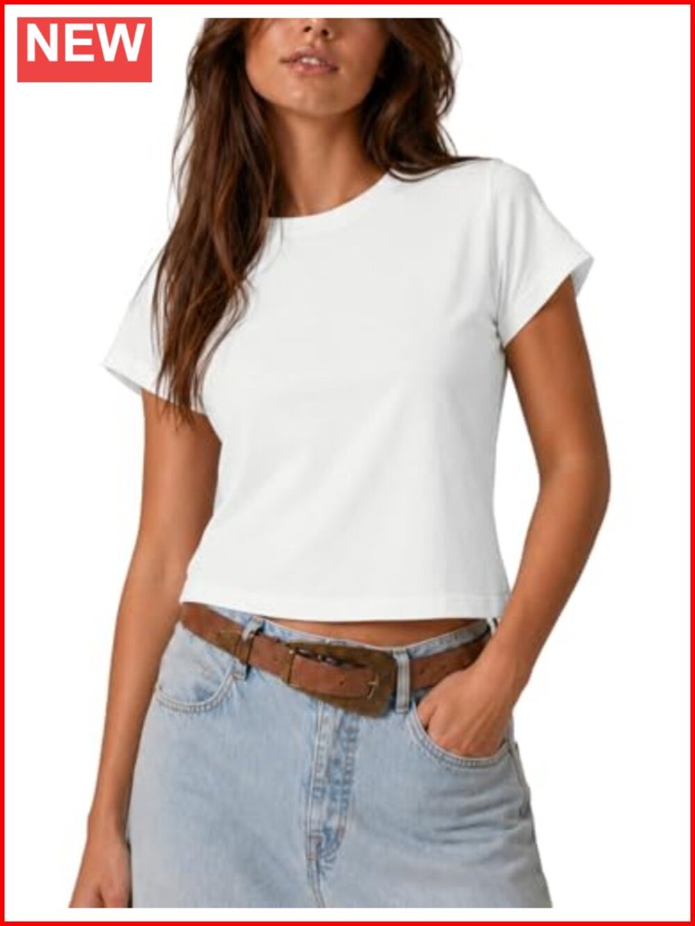 Womens Cotton Stretch Cropped Baby Tee Crewneck Slim Fit Short Sleeve Basic Top